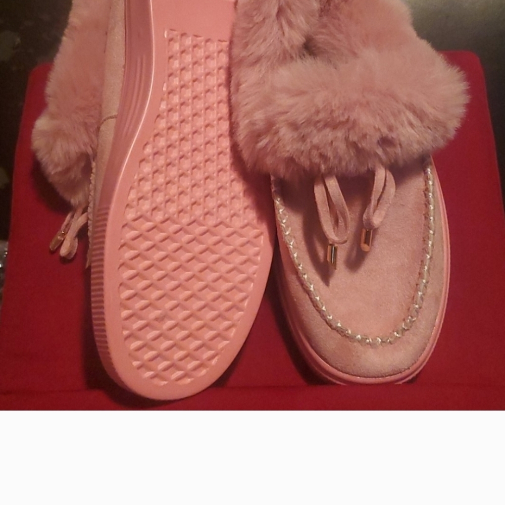 Pink Fur Lined Women's Loafers